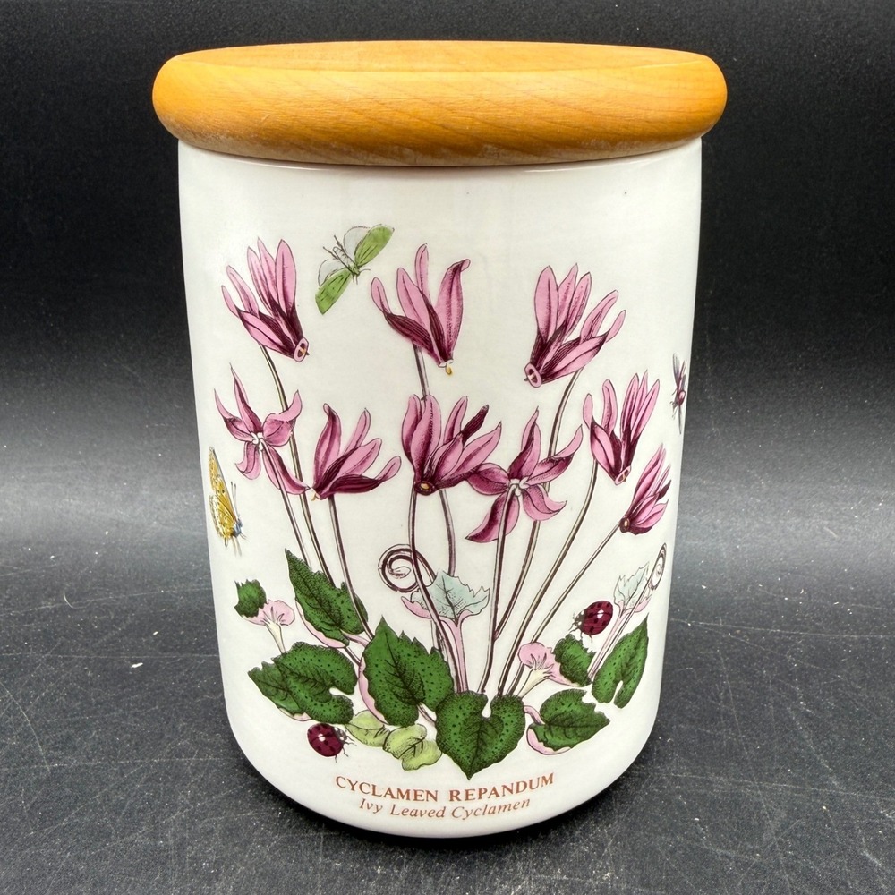 Vintage Portmeirion Botanic Garden Canister Jar 5" S Cyclamen  White Floral
